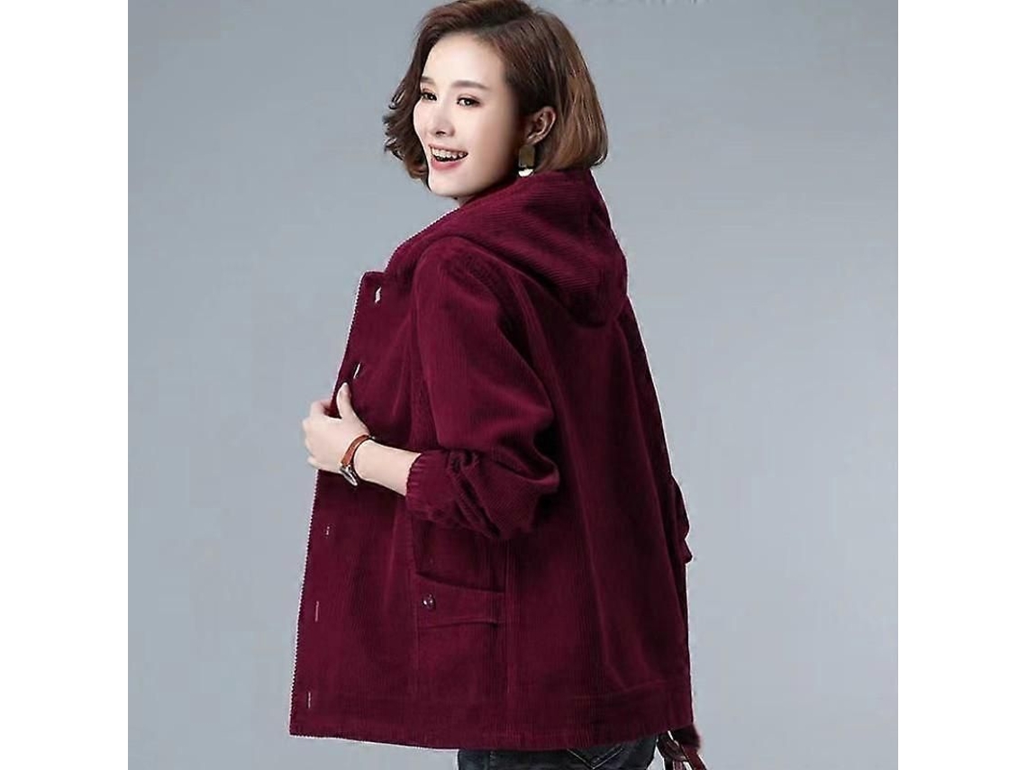 Chaqueta Corta Mujer Primavera Otoño Coreana Suelta Cremallera Con Capucha Casual Ladrillo Vermelho M