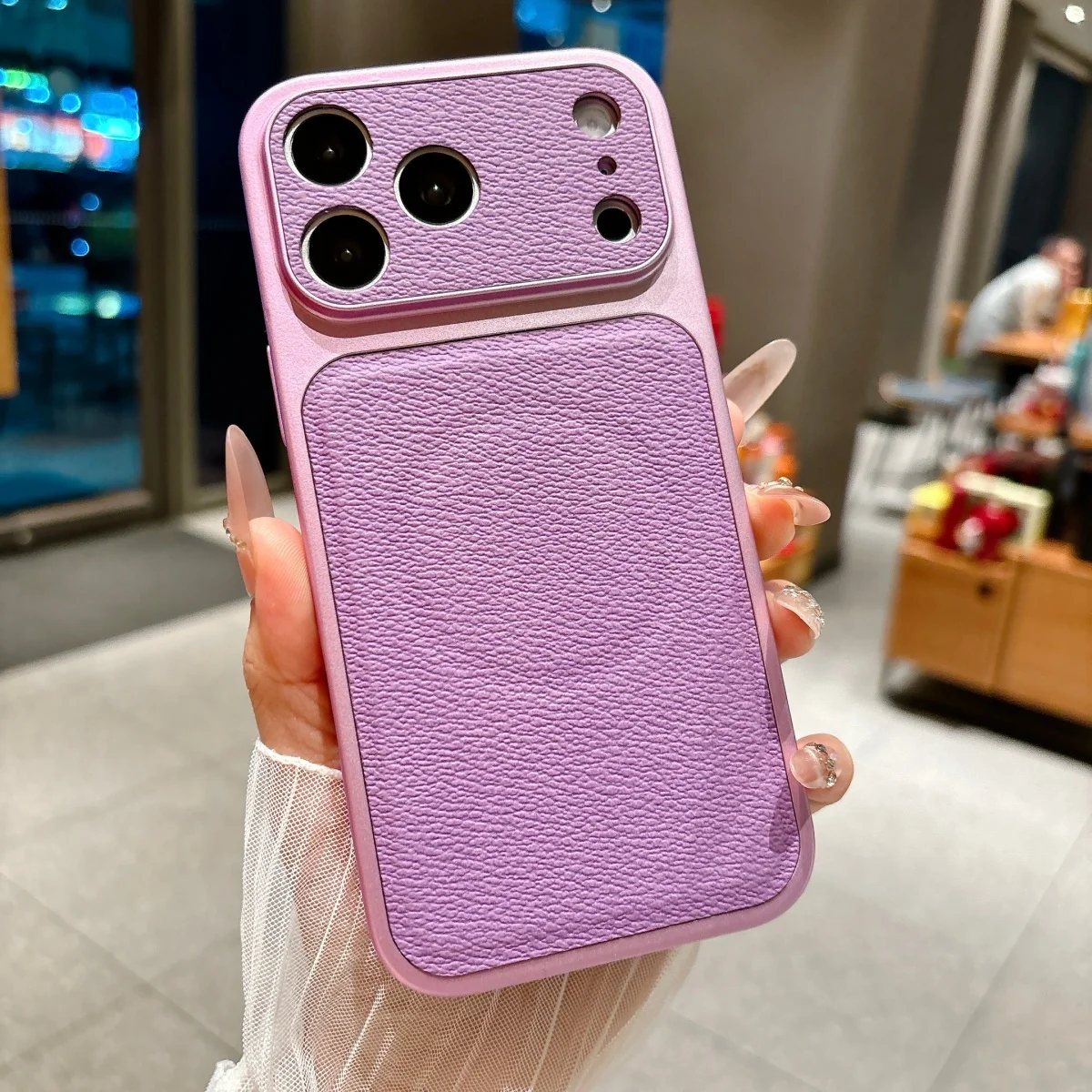 Capa Magnética Magsafe Para Iphone 14 Pro Max (roxa) Em Couro Fosco Com Janela Grande