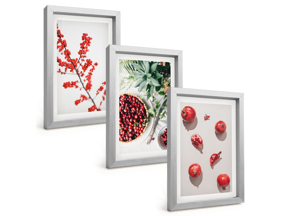 Composição De Quadros Na Paredefrutas Vermelhas, Plantas, Minimalismo Moldura Prateada Quadros Para A Sala De Estar Espelharte (3 Peças 20x30 Cm)