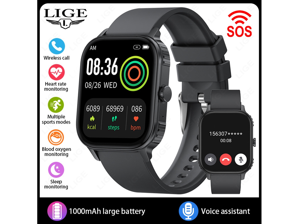 (preto) Smartwatch Esportivo Com Chamadas Bluetooth E À Prova D'água.