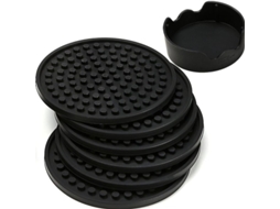 2026-posavasos Para Bebidas - Conjunto De 6 Com Portavasos, Preto - Protege Móveis, Tamanho Grande 4.3 Polegadas, Silicone