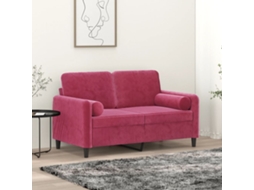 Vidaxl Sofá 2 Lug. + Almofadas Decorativas 120cm Veludo Vermelho Tinto