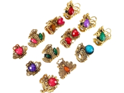 Conjunto de 12 mini presilhas de cabelo em acrílico com faixa metálica e design vintage em formato de garra.