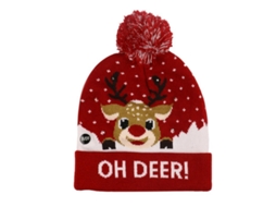 Gorro de Natal tricotado com luzes LED para crianças e adultos, ajustável, feito de lã acrílica.