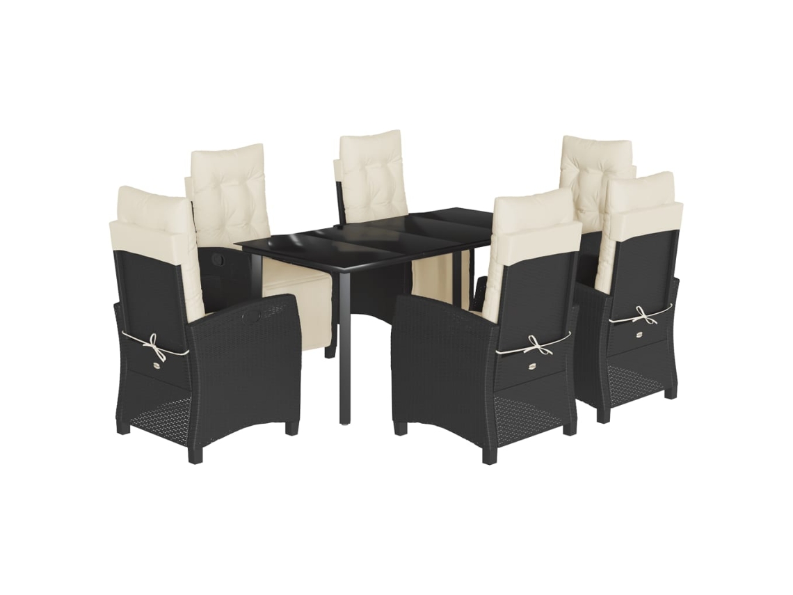 Conjunto de 7 Jantar para Jardim com Almofadões Vime Pe Preto MAISON EXCLUSIVE