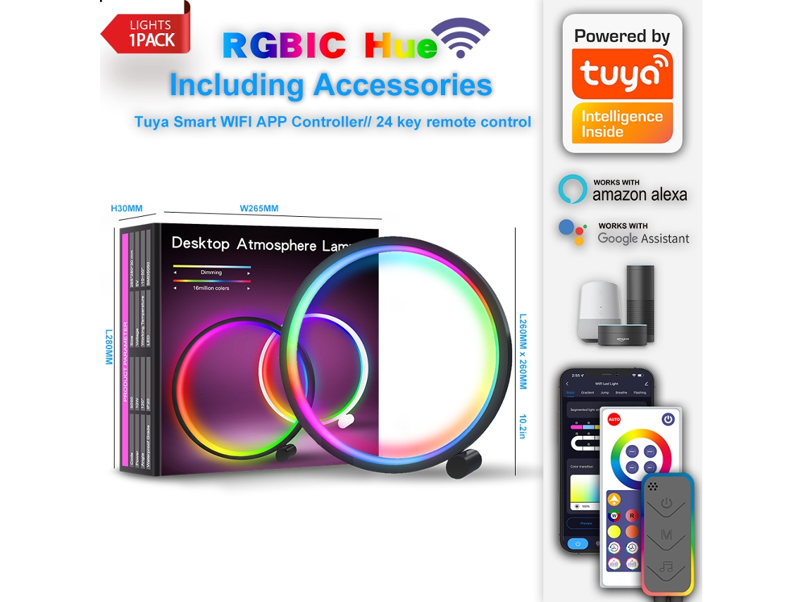 Lâmpada Led Inteligente Rgbic, Luz De Anel Ambiente De Mesa, Lâmpada De Mesa Criativa Tuya Wifi