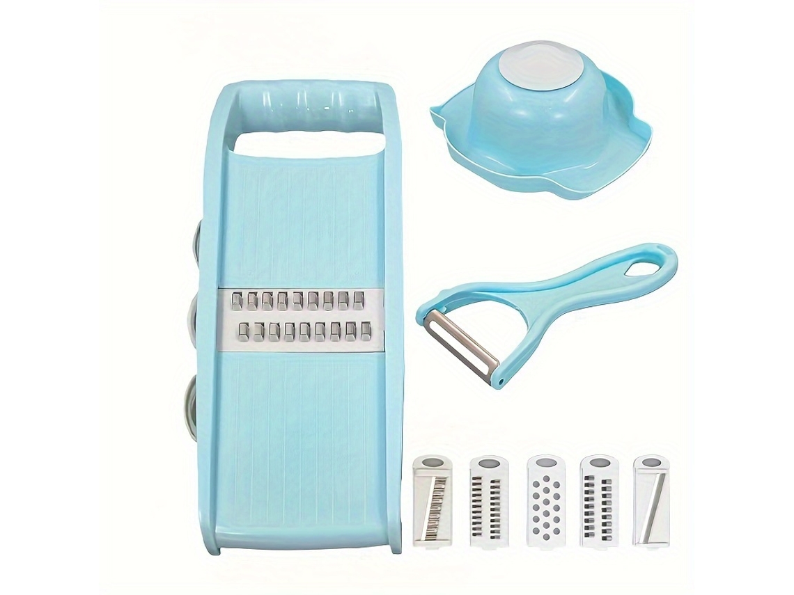 Conjunto De Fatiador 8 Em 1 Para Cozinha Com Protetor Mão, Lâminas De Aço Inoxidável Para Batatas, Cenouras E Pepinos, Cor Rosa