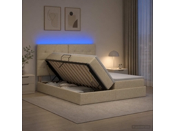 Vidaxl Cama De Armazenamento Led Com Colchão Creme 200 X 200 Cm Tecido
