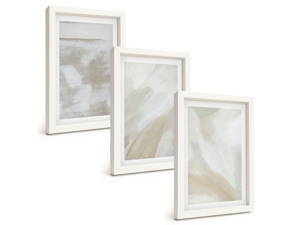 Composição De Quadros Traços, Pinceladas Abstratas Espelharte (3 Peças 20x30 Cm)