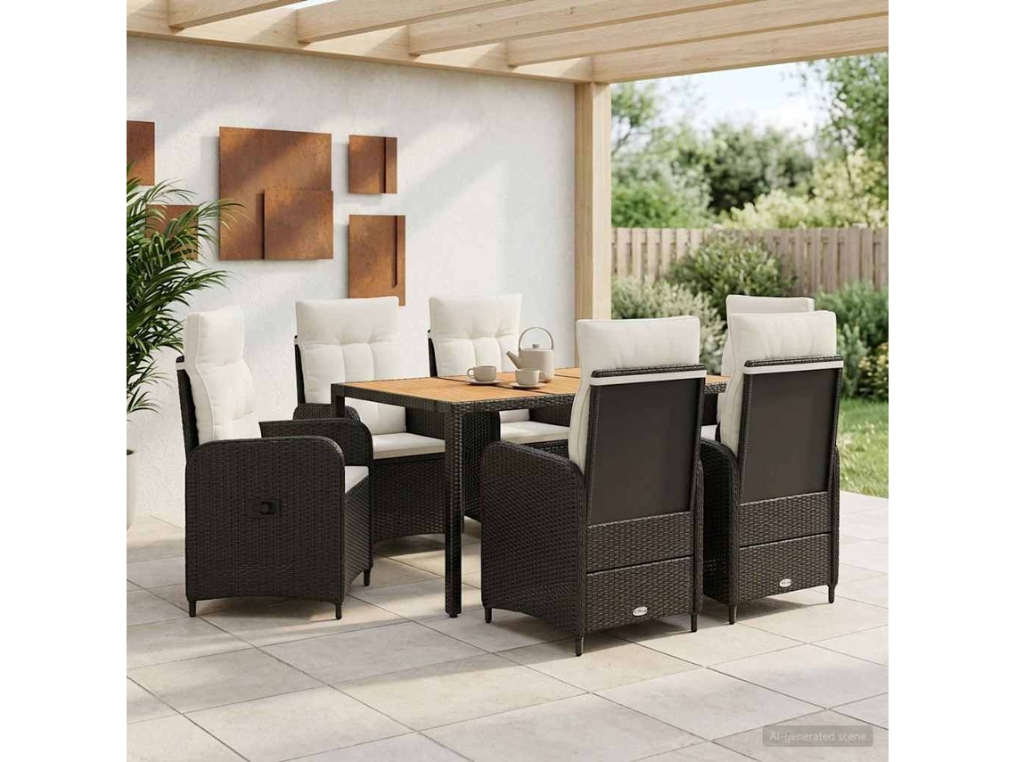 Vidaxl Conjunto De Jantar Para Exterior 7 Unid. Preto E Branco Creme