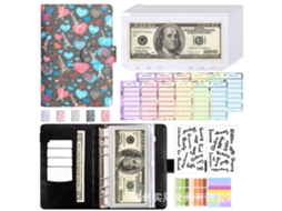 A6 Love Tower Korean Macaron Style Pu Leather Refillable Planner Notebook, Gray Cover With 8-zipper Bags, 12-cash Budget