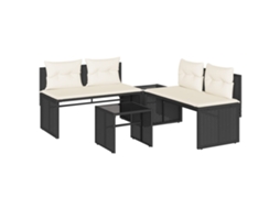 Conjunto de 4 Sofás para Jardim com Almofadões Vime Pe Preto MAISON EXCLUSIVE (4 pcs)
