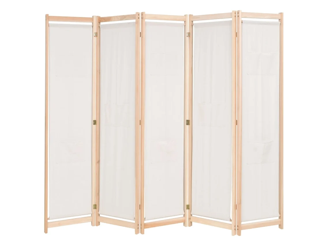 Vidaxl Divisória De Quarto Com 5 Painéis 200x170x4 Cm Tecido Creme