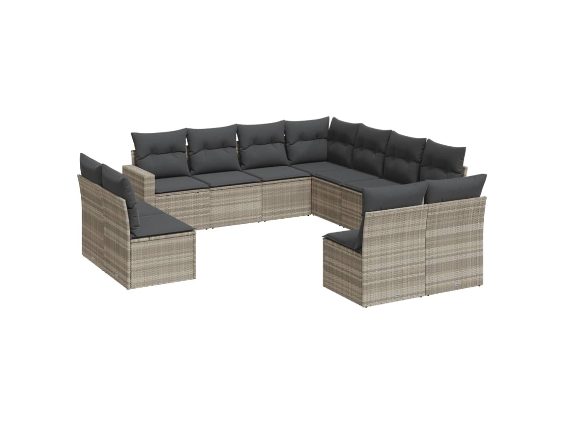 Maison Exclusive - 11 Pcs Conjunto Sofás De Jardim C/ Almofadões Vime Pe Cinzento