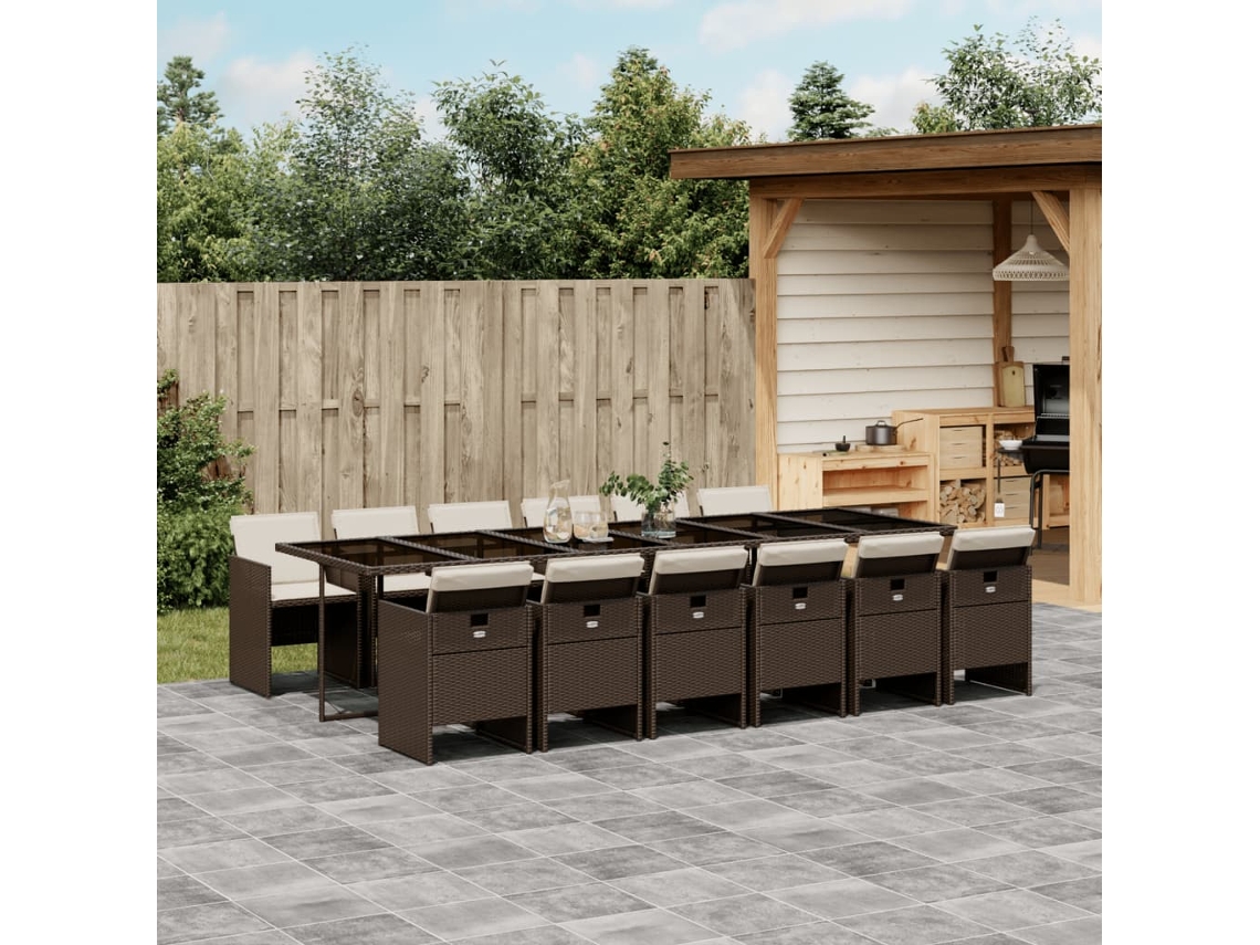 Conjunto 13 Peças Jantar P/ Jardim C/ Almofadões Vime Pe Marrom Dkd Home Decor