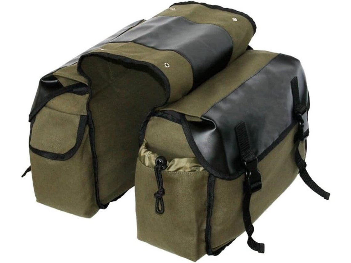 Bolsa Traseira Para Bicicleta Em Lona E Couro Com Fecho De Fivela Clássico