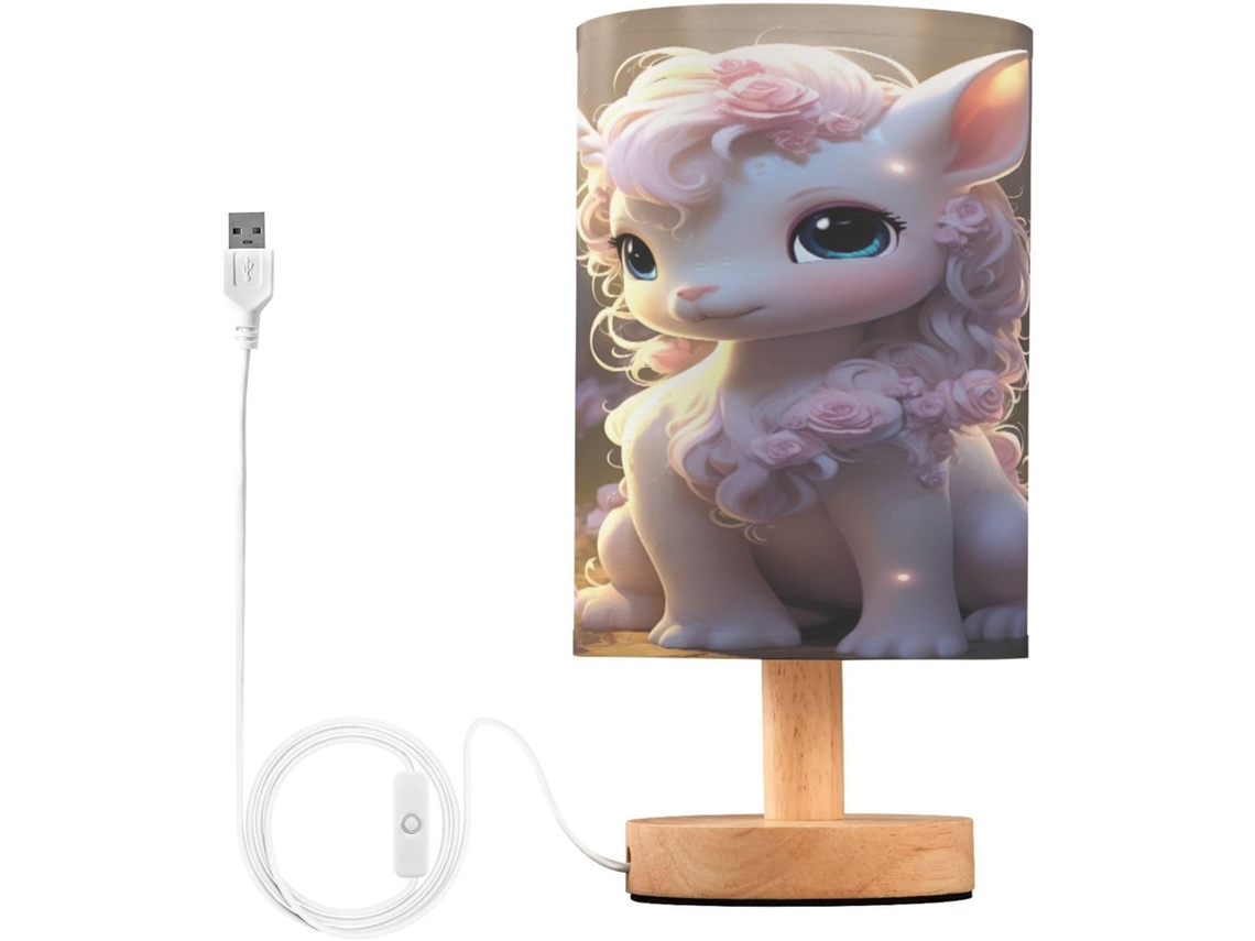 Luminária De Mesa Em Formato Cavalo Skyshu Pequena Led Usb Com Base Madeira Antiderrapante E Cúpula Que Não Agride Os