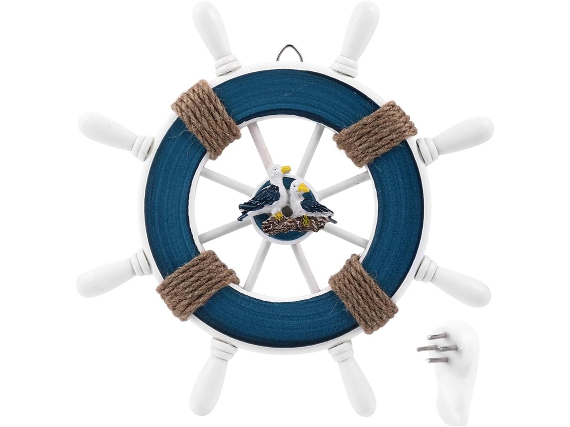 Decoração Parede Natural Artística Ornamento Suspenso Exclusivo Madeira Barco Retrô Interna Leme GOKOCO