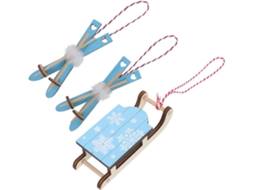 Conjunto 3 Enfeites Madeira Formato Trenó Decorações Clássicas Simples Árvore Natal Fáceis Pendurar Criam GOKOCO
