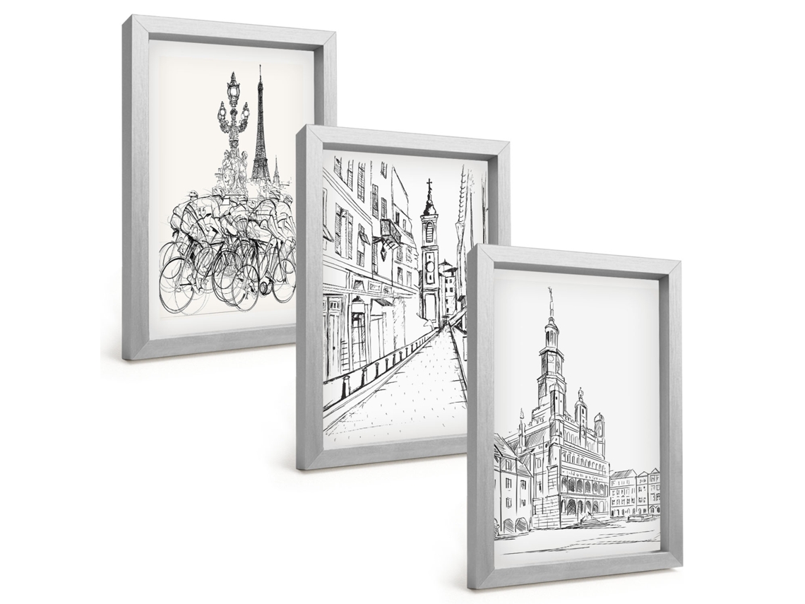 Composição De Quadros Desenhos Simples De Paisagens Urbanas Espelharte (3 Peças 20x30 Cm)