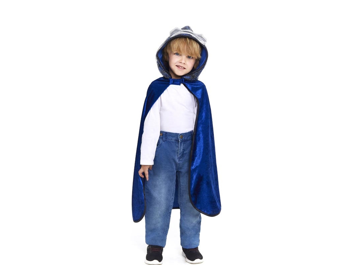 Capa de cavaleiro azul com capuz infantil