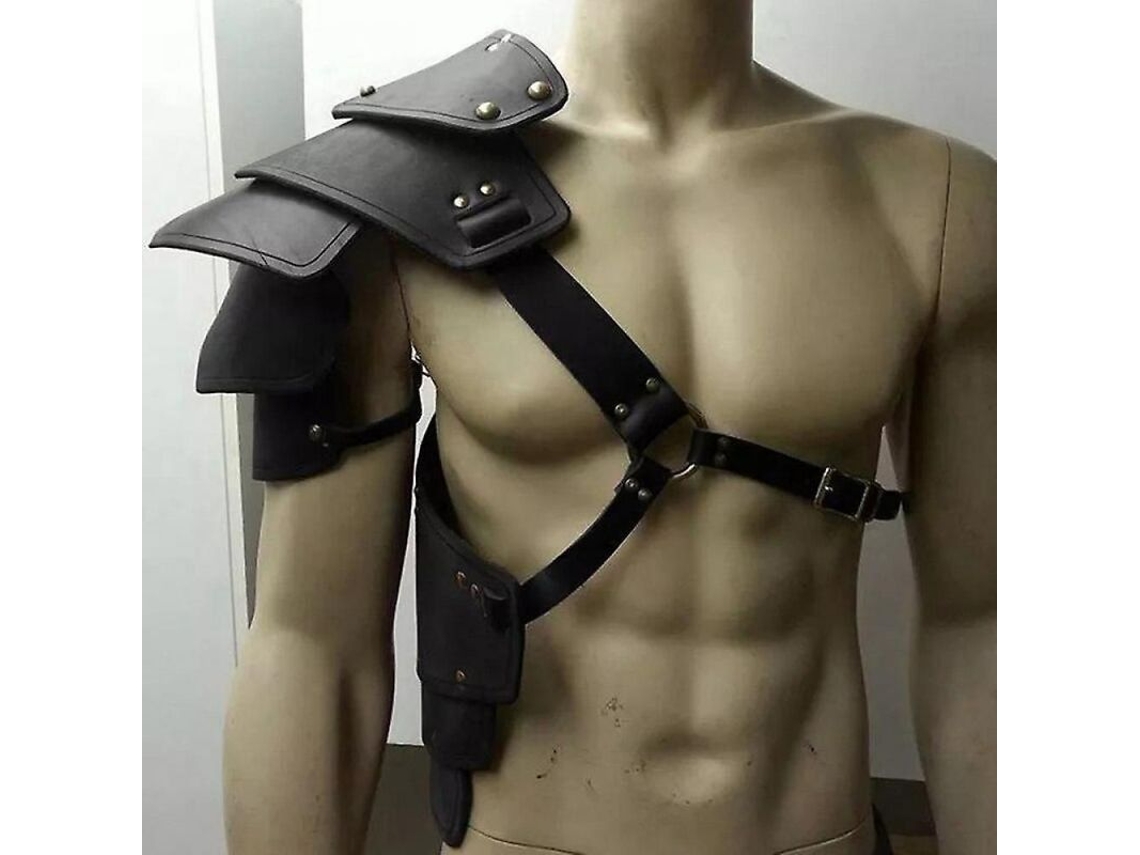 2026-harnes De Couro Viking Medieval Com Pauldrones E Guardapolvo Para Larp E Cosplay Yyx Talla Única Negro