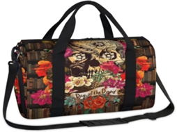 Bolsa Esportiva com Estampa Floral e Caveiras para Crianças (45x21,5x23cm) tecido de poliéster