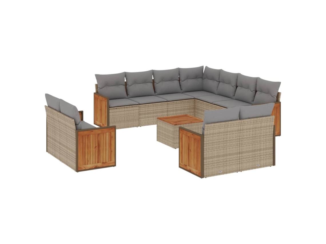 Conjunto 12 de sofás p/ jardim com almofadões VIDAXL vime PE bege