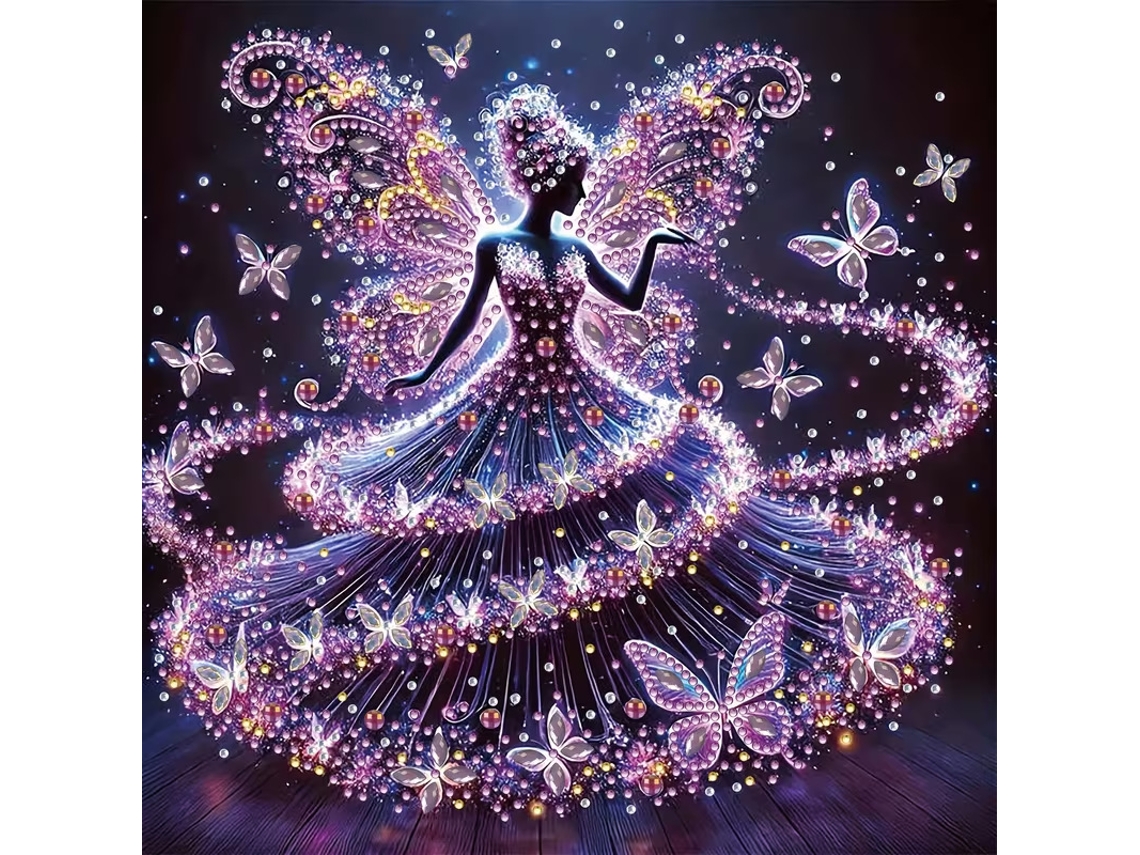 Tela 30x30 Cm + Ferramentas: Pintura de Diamante 5d com Meio Strass Adesivo de Strass de Borboleta, Fada e Elfo AQUAFORGE (faça Você Mesmo)