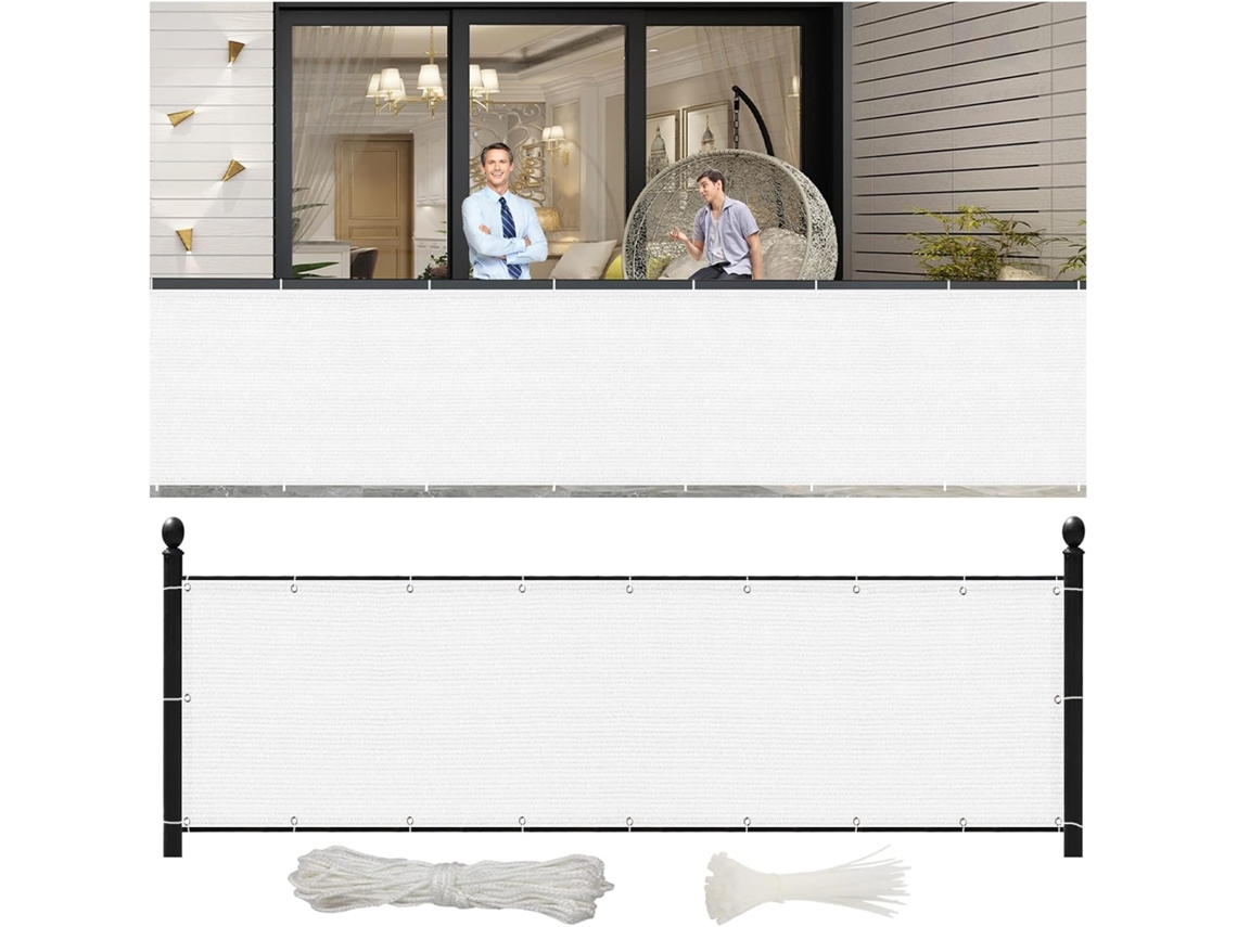 Tela De Privacidade, Guojun, 50 X 200 Cm, Material Alta Qualidade, Opaca, Branca, Para Varanda