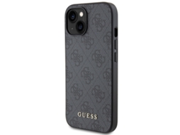 Capa Logótipo Dourado Cinza para iPhone 15 Plus GUESS Rígida Prateado