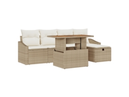 Conjunto 6 Sofá De Jardim Vidaxl Bege Vime Pe (100 X 55 X 73 Cm)