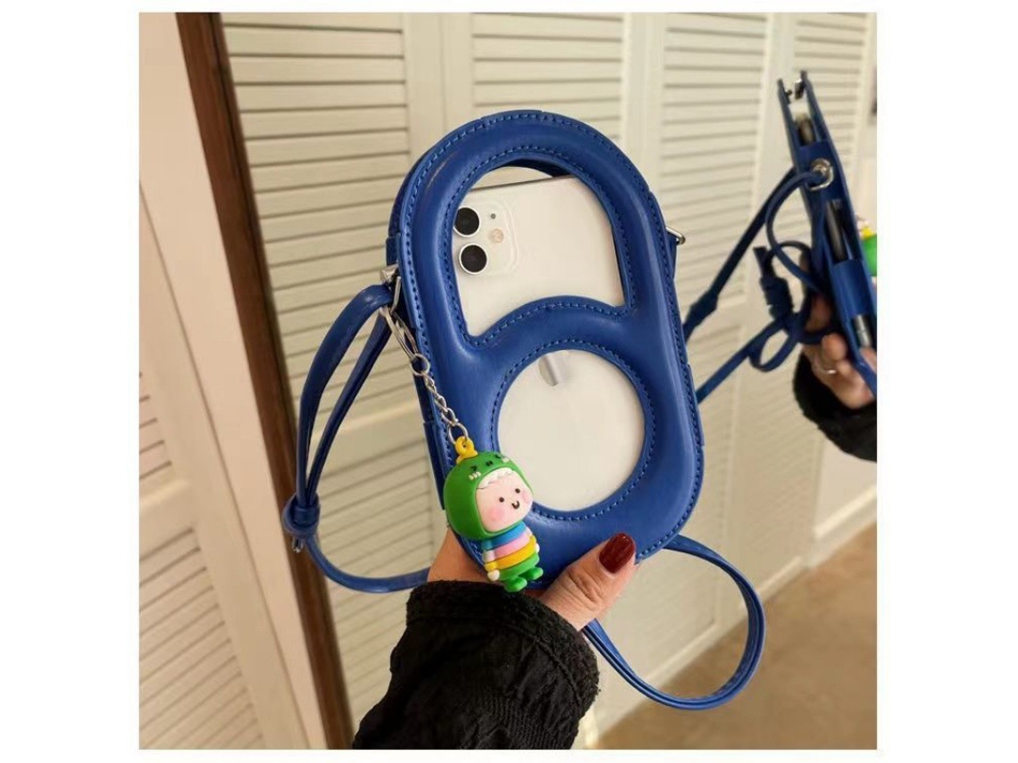 Bolsa Para Celular Oca De Cor Sólida, Mini Bolsa De Ombro Com Alça Ajustável, Bolsa Carteiro De Couro Pu, Azul SUNNY SPACES