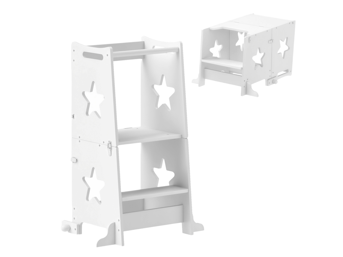 Torre De Aprendizagem 2 Em 1 Torre De Aprendizagem Para Crianças Convertível Em Mesa E Cadeira 60x44,5x86 Cm Branco