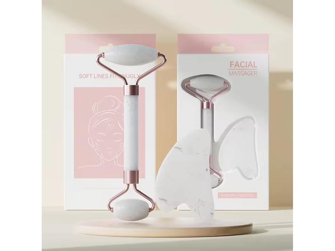 Conjunto De Massageador Facial Spa Para Pescoço E Gua Sha Em Resina (branco), 2 Peças Por Conjunto.