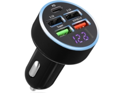 Carregador Veicular Digital Usb De 5 Portas Com Proteção Inteligente Para Pc