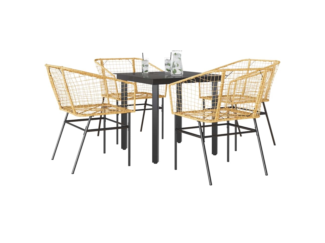 Vidaxl Conjunto Jantar Jardim 5 Peças Vidro Vime Pe Castanho