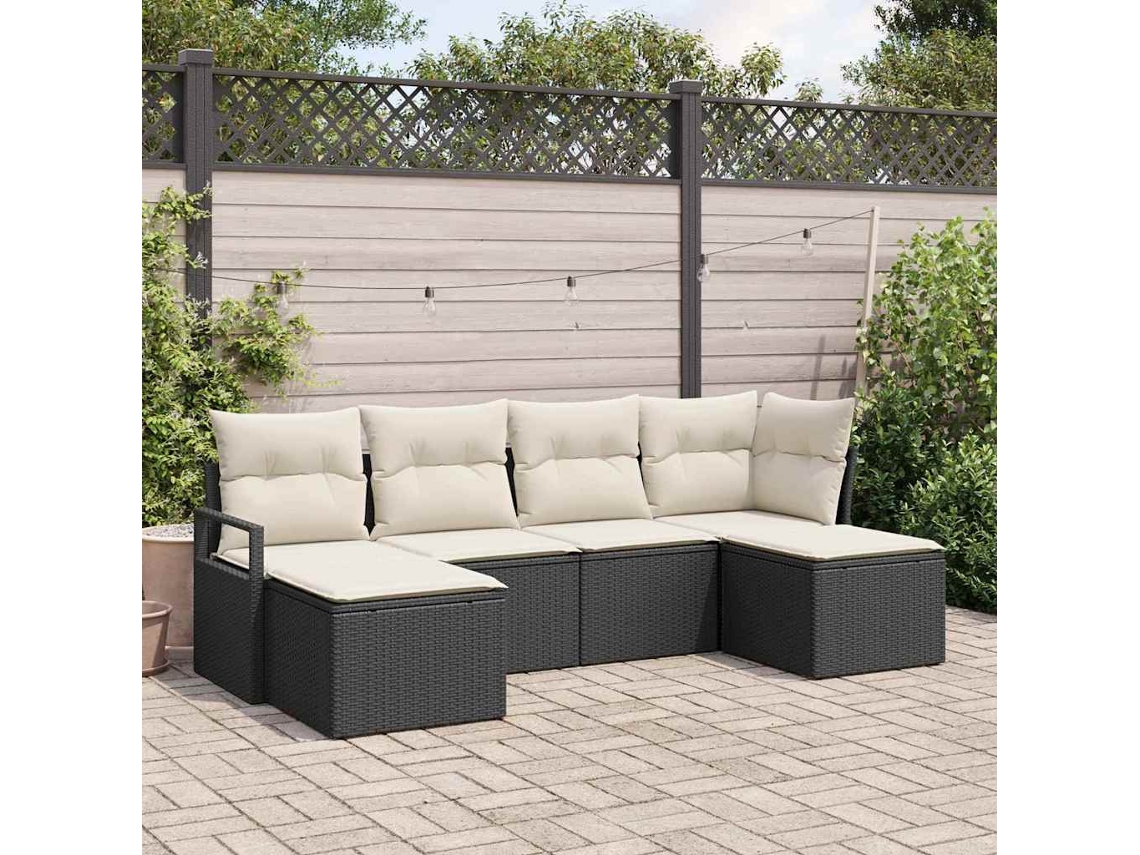 Vidaxl Conjunto de Sofás 6 Pcs Preto Vime Pe
