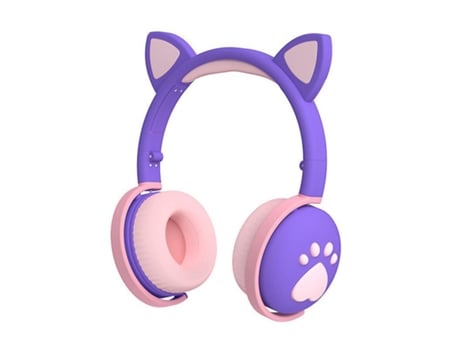 Auscultadores Bluetooth Jogos de computador com redução de ruído de orelha de gato para jogos estéreo roxo