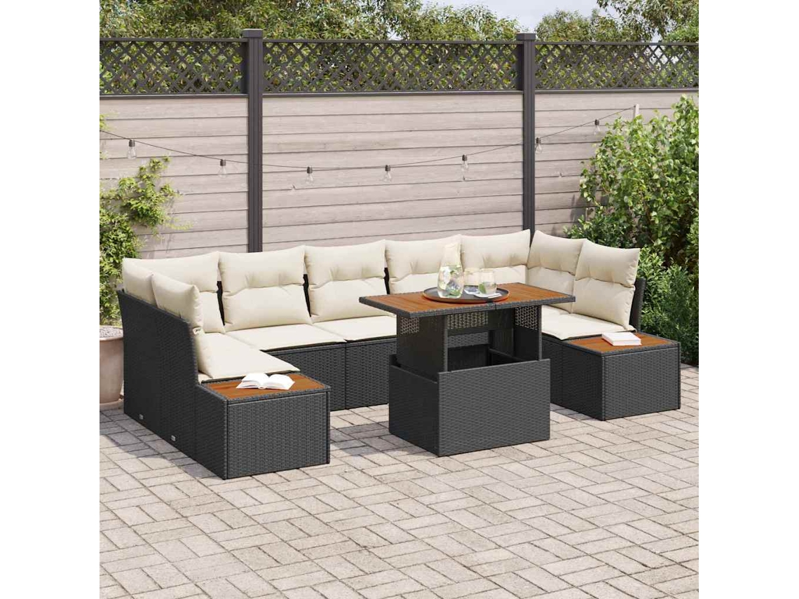 Vidaxl Conjunto De Sofá De Jardim 8 Unid. Preto Rattan Sintético