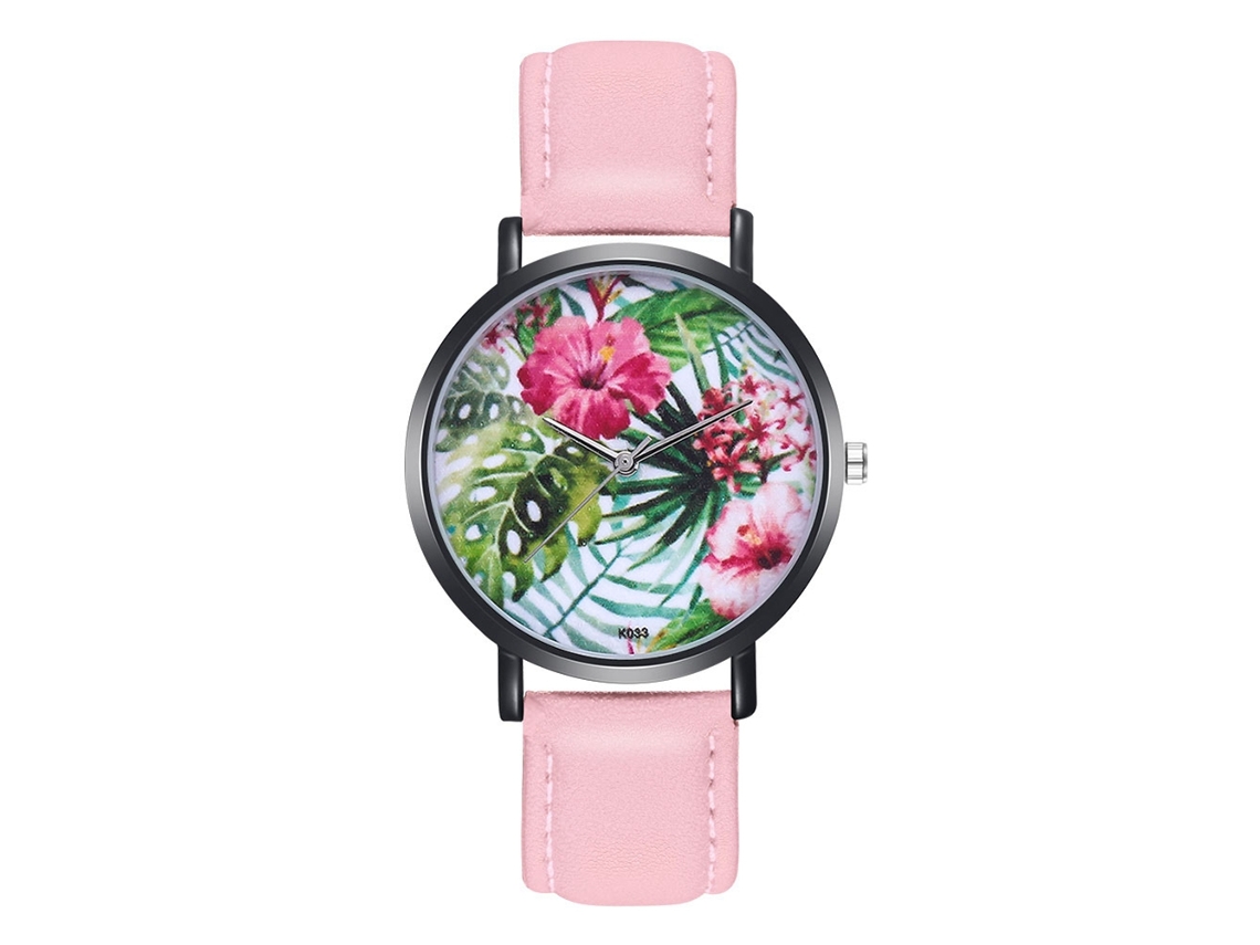 Relógio de Pulso Feminino Menina Quartzo com Pulseira de Couro Pu Casual Rosa Clássico