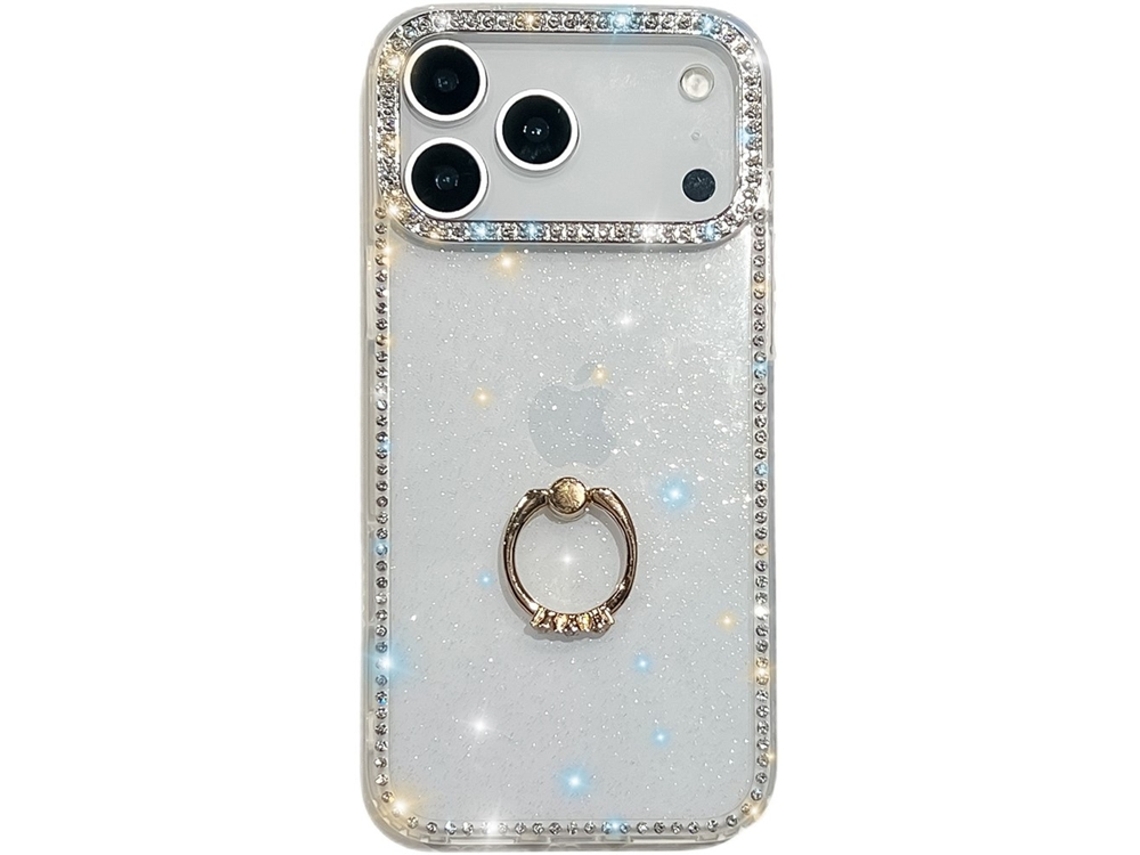 Capa Para Iphone 17 Pro Com Borda De Strass E Suporte Integrado.