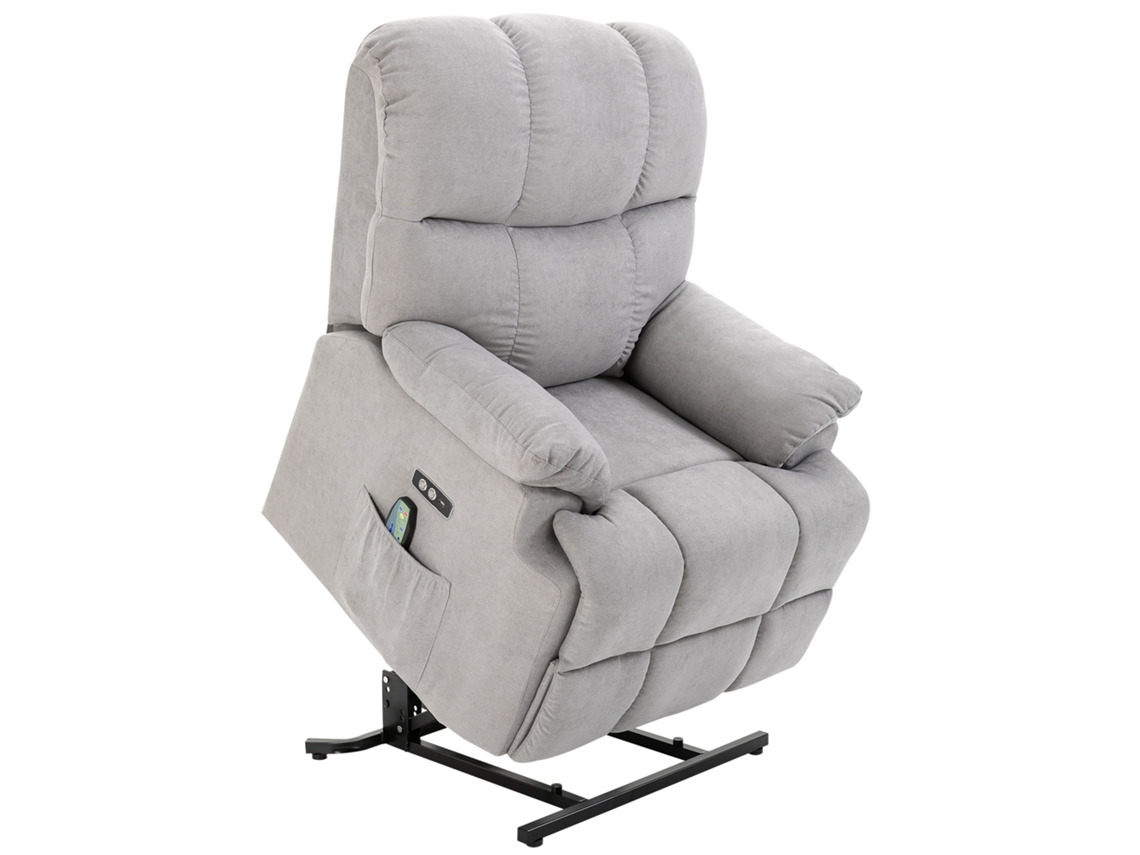 Poltrona Massagem Reclinável, Usb/controle Remoto, Veludo, Cinza Cs