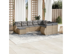 Vidaxl 10 Pcs Conjunto De Sofás P/ Jardim Com Almofadões Vime Pe Bege