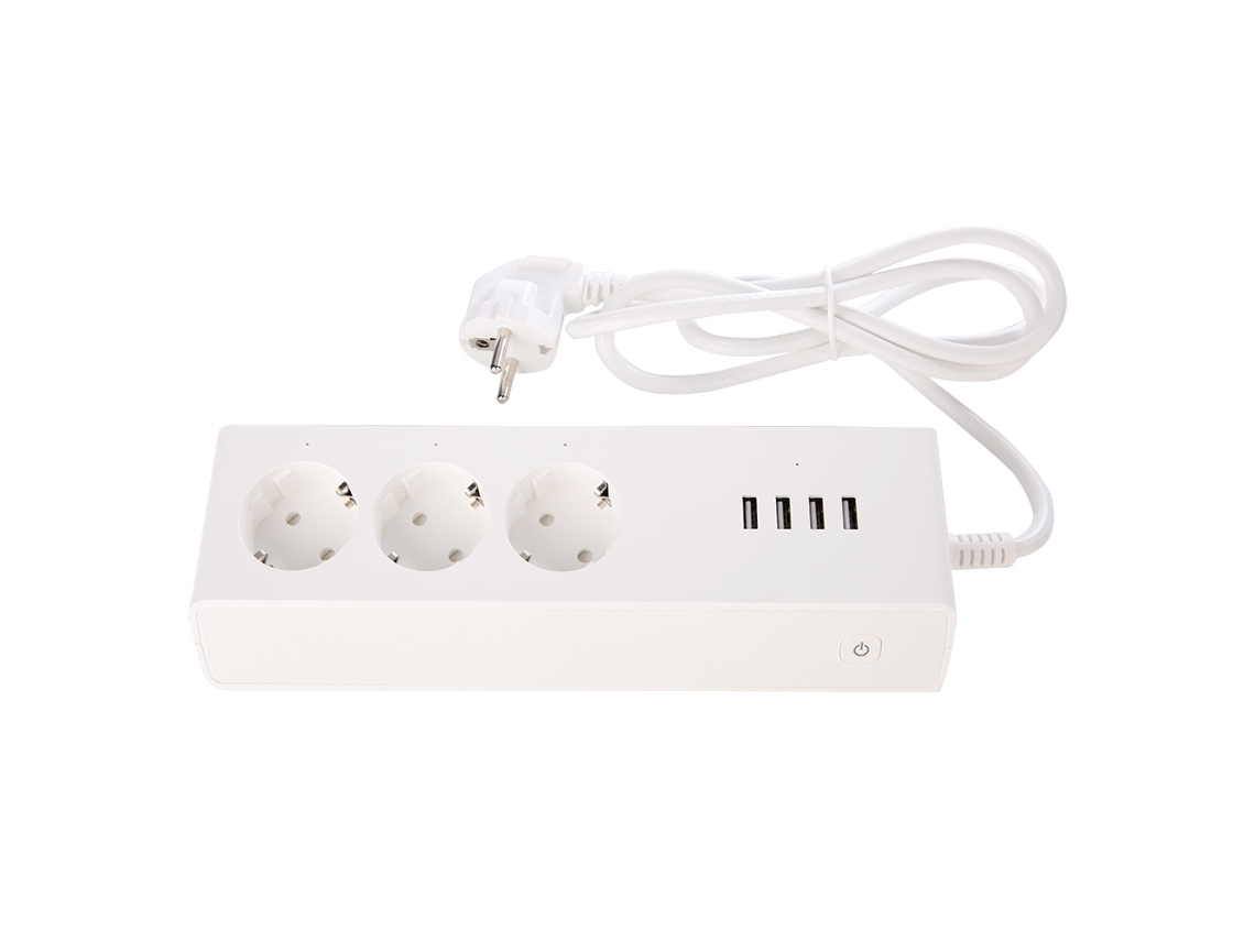 Tomada inteligente (com 4 portas USB, 3 tomadas e suporte para controle remoto via Wi-Fi)