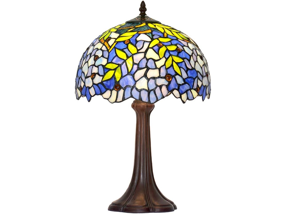 Abajur De Mesa Estilo Tiffany Country Com Base Metal, Decoração Artesanal, Motivo De Flor Glicínia, Cúpula De Vitral