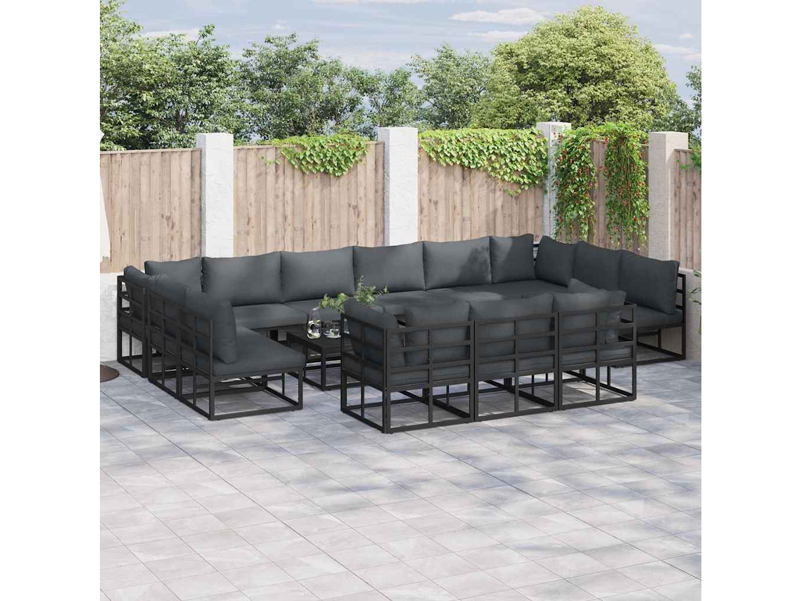 Vidaxl Conjunto De Sofá De Jardim 14 Unid. Preto Alumínio