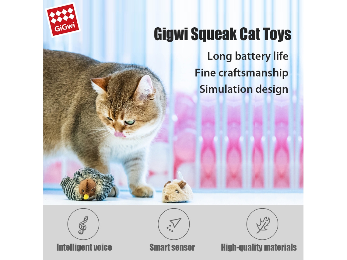 Juguete Interactivo para Gatos Gigwi Mouse Con Sonido Electrónico Chirriante, Seguro para Pilas, Material Duradero.