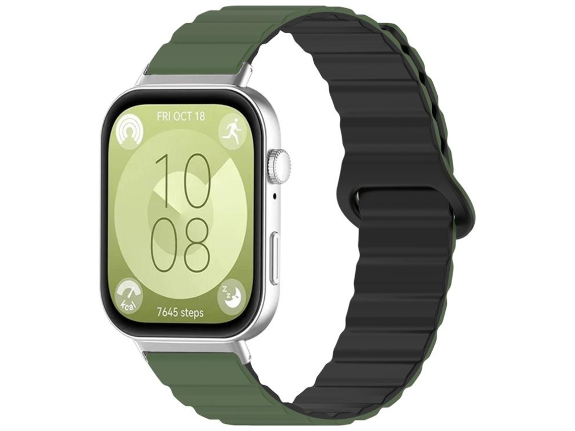 Bracelete Para Huawei Watch Fit 4 Pro / Fit 4 / Fit 3 - Silicone Magnético Brilhante Verde-exército E Preto