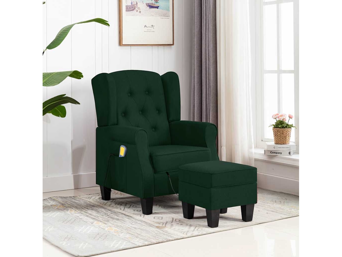 Vidaxl Poltrona De Massagens Com Apoio De Pés Tecido Verde-escuro